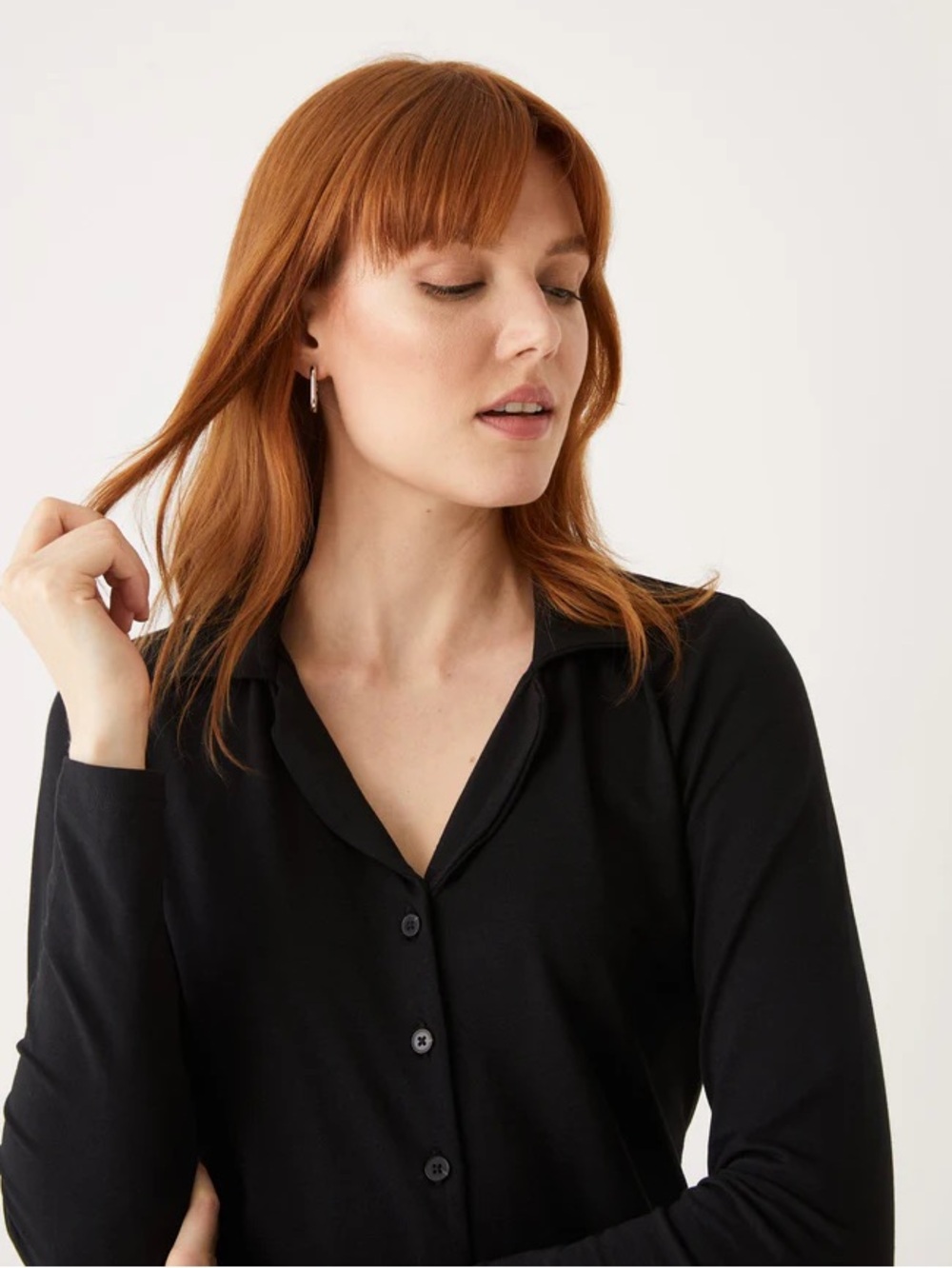 Frank and Oak Long Sleeve Jersey Button Down Shirt Black